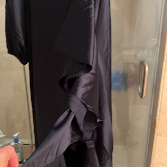 Navy blue satin long slit dress - Picture 6 of 8